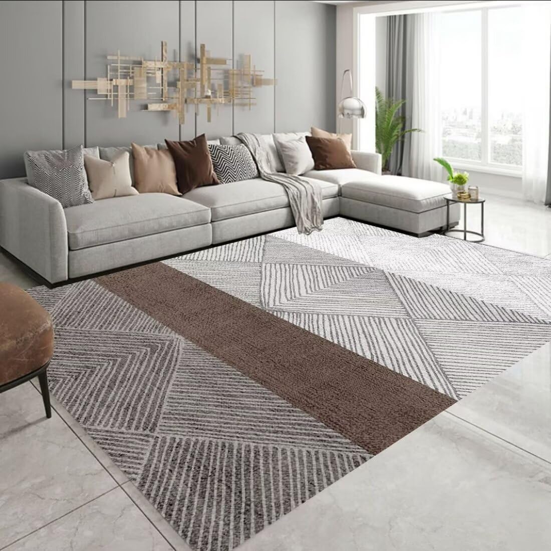 Tapis géométrique résistant à l'usure grand format 160x230cm gris