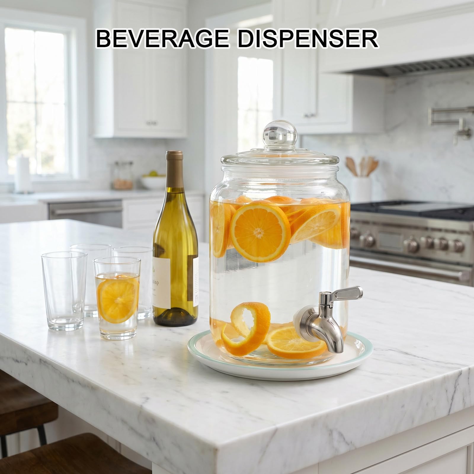 Operitacx Getränkespender aus Glas mit Edelstahlhahn – 1,5 l transparenter Getränkespender für den Kühlschrank – Glasbehälter mit luftdichtem Deckel für Limonade, Eistee, Saft, Partys und