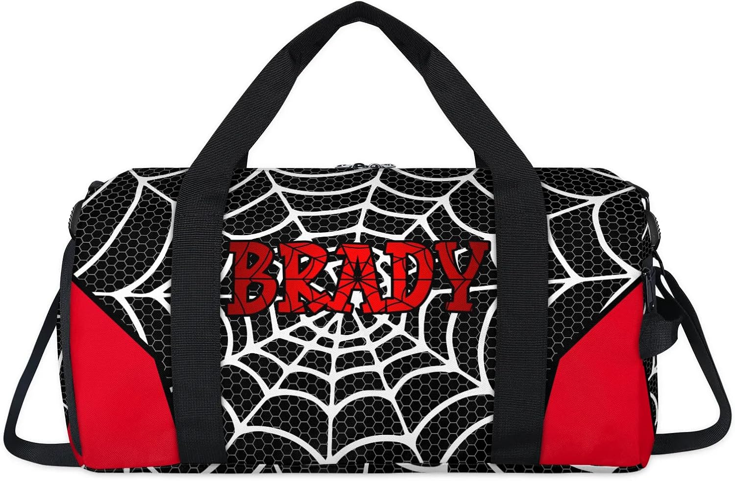 Spider Wed Personalized-Kids-Duffle-Bag for Boys Custom Sport Gym Bag with Shoe Compartment Carry-On Overnight Weekender Bag for Travel Girls Black Red