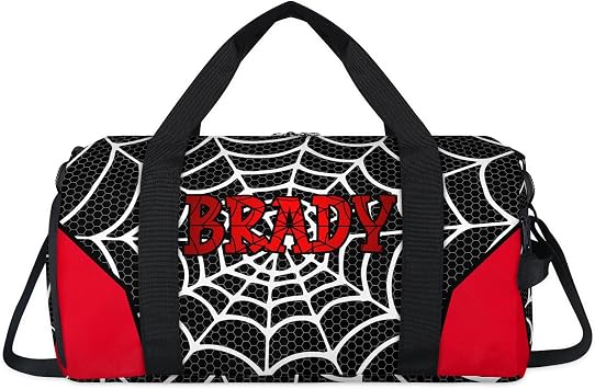 Spider Wed Personalized-Kids-Duffle-Bag for Boys Custom Sport Gym Bag with Shoe Compartment Carry-On Overnight Weekender Bag for Travel Girls Black Red