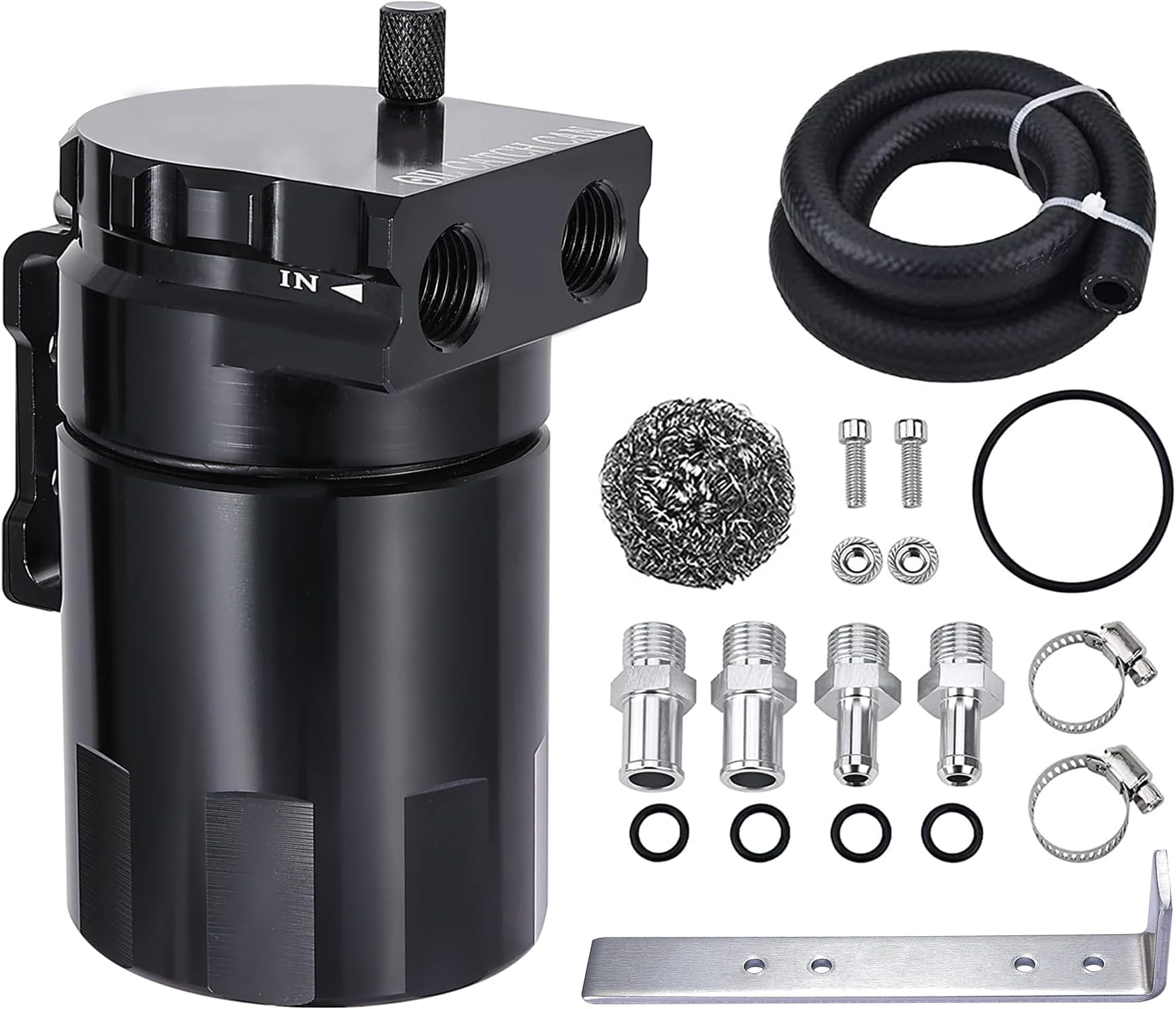 EVIL ENERGY Oil Catch Can, Universal Baffled Catch Can Kit with NBR Fuel Hose, 300ml Aluminum Air Oil Separator Tank for PCV System