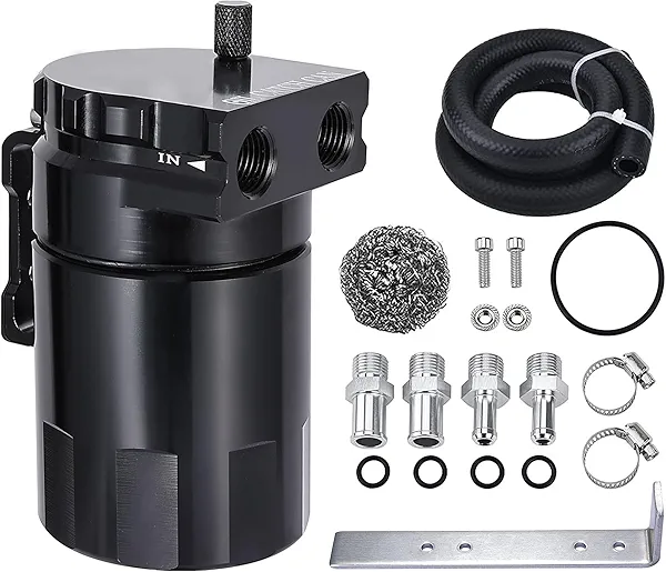 EVIL ENERGY Oil Catch Can, Universal Baffled Catch Can Kit with NBR Fuel Hose, 300ml Aluminum Air Oil Separator Tank for PCV System