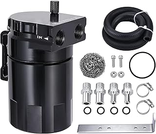 Oil Catch Can, Universal Baffled Catch Can Kit with NBR Fuel Hose, 300ml Aluminum Air Oil Separator Tank for PCV System