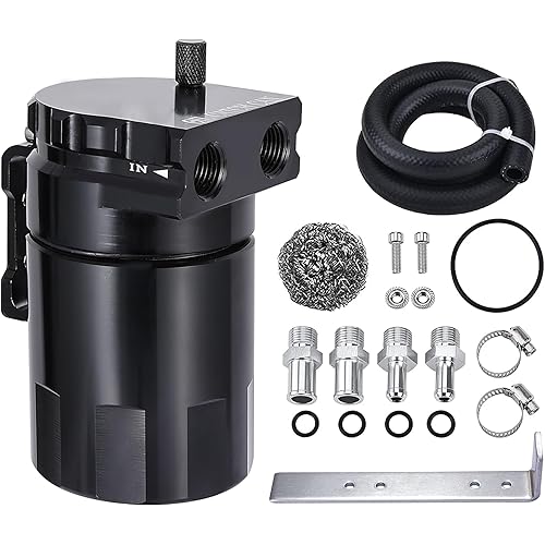 EVIL ENERGY Oil Catch Can, Universal Baffled Catch Can Kit with NBR Fuel Hose, 300ml Aluminum Air Oil Separator Tank for PCV System
