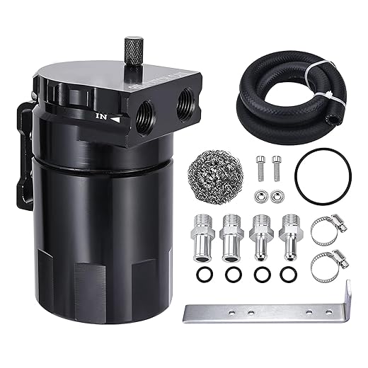 EVIL ENERGY Oil Catch Can, Universal Baffled Catch Can Kit with NBR Fuel Hose, 300ml Aluminum Air Oil Separator Tank for PCV System