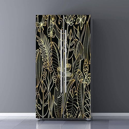 Juego de envoltorio de vinilo autoadhesivo para refrigerador, flores tropicales, plantas, floral, negro, mural para puerta, removible, adhesivo para disponible en Yaxa El Salvador
