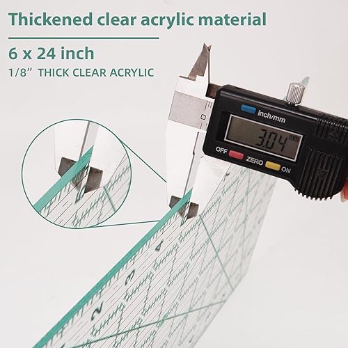 Miniatura 2 de Regla de acolchado de 6 x 24 pulgadas, regla acrílica de costura, regla métrica antideslizante, herramientas de acolchado con líneas impresas