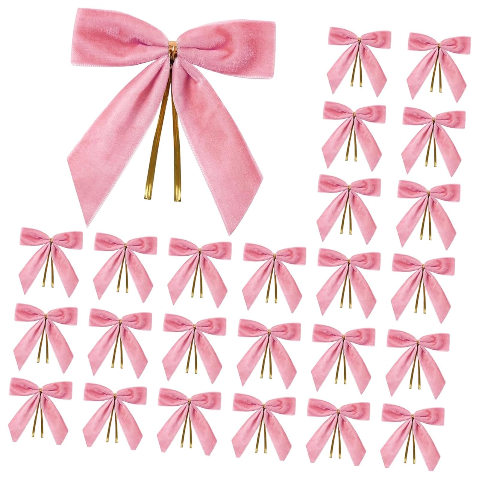 HouseVibe 24Pcs Christmas Bows, Xmas Bows for Wreath Ornament Decoration, Festive Backdrop Party Supplies, Porch Living Room Wreath Festival- Pink