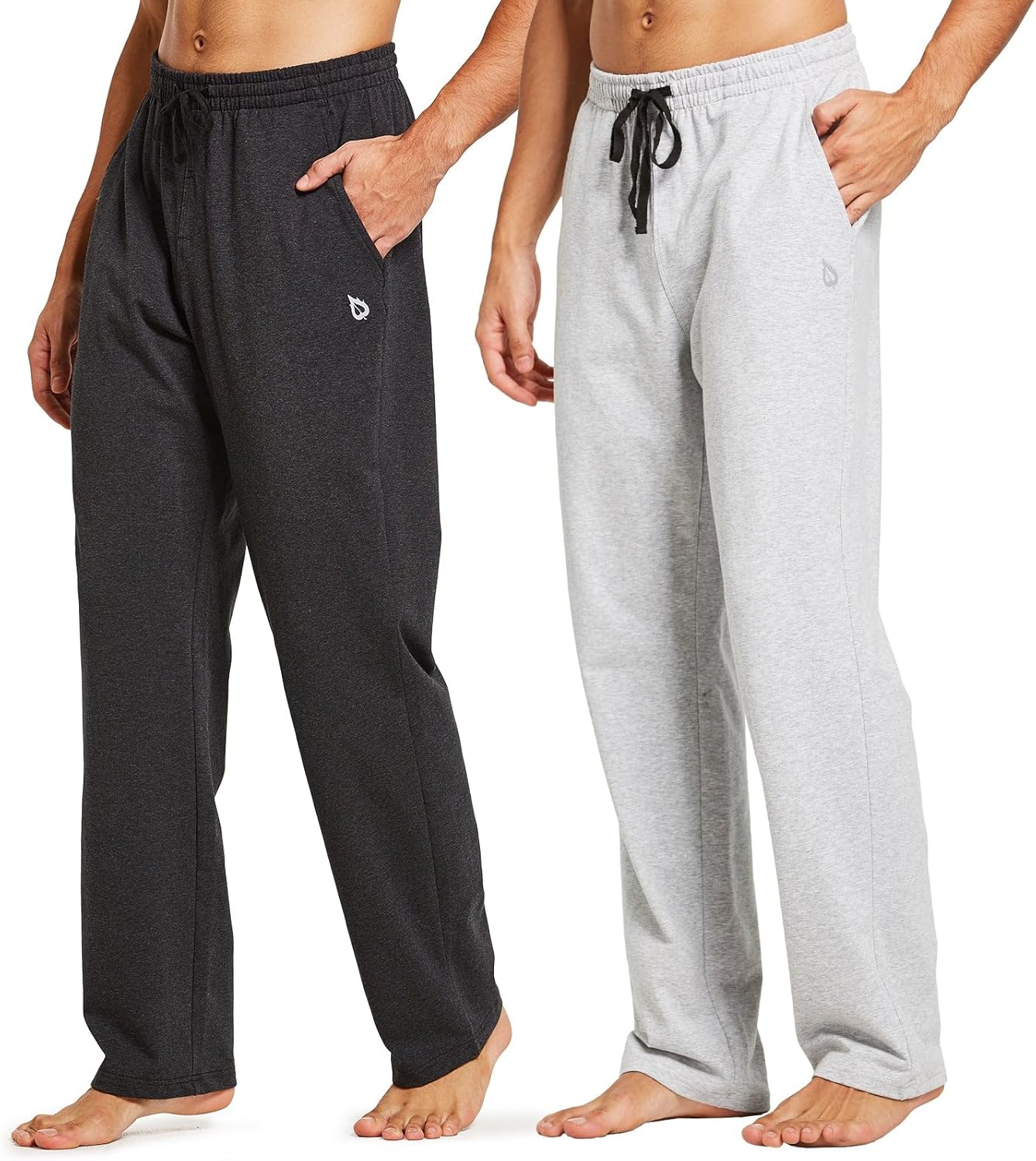 baleaf Men's Sweatpants Casual Lounge Cotton Pajama Yoga Pants Open Bottom Straight Leg Male Sweat Pants with Pockets
