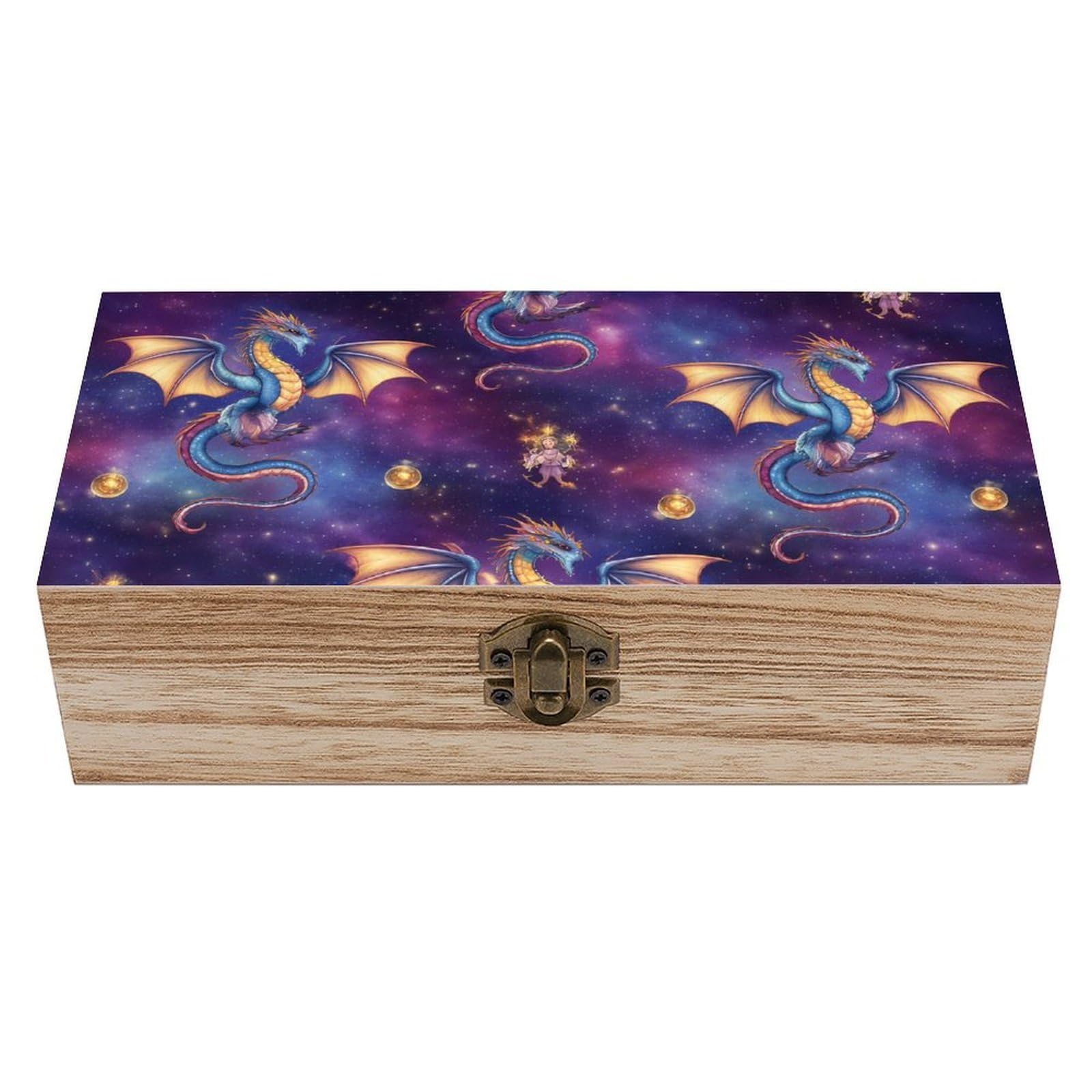 HLBSDM Cute Galaxy Dragon Wooden Storage Box