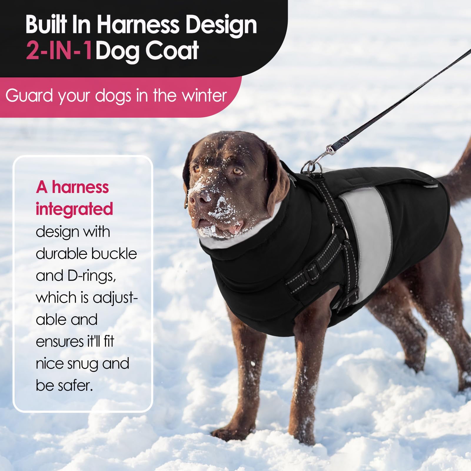 AOFITEE Dog Winter Coat, Dog Coat with Harness Built in - Image 2