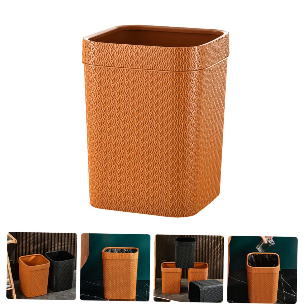 Wicker Storage Trash Can Household Garbage Bin Plastic Waste Container Lid for Office and Kitchen Simple Design for Easy Cleaning