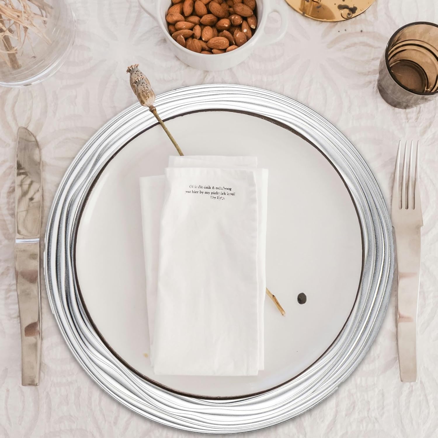 13 Inch Round Charger Plates, Set of 6, Dinner Chargers Bulk Wedding (Silver)