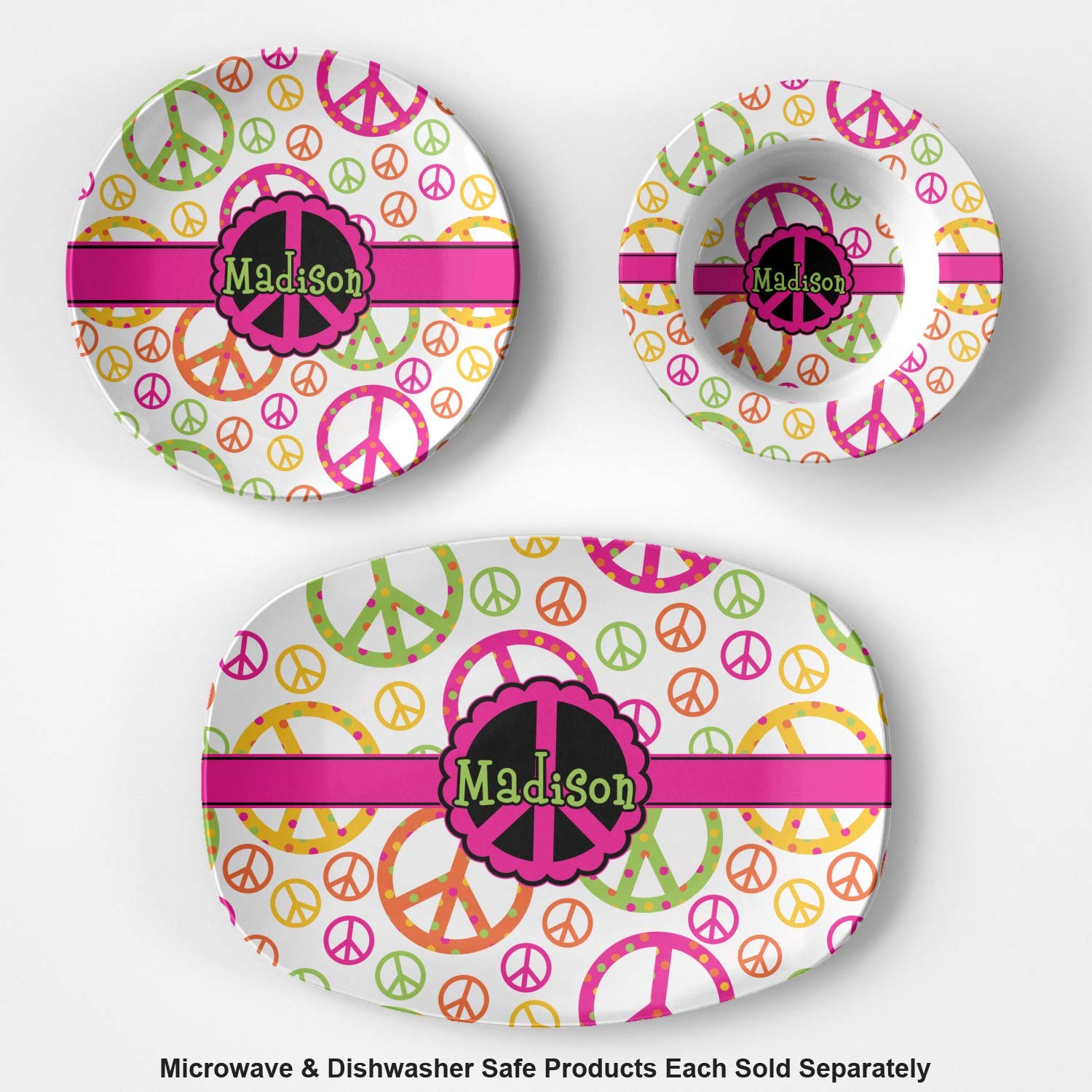 Personalized Peace Sign Plastic Bowl - Microwave Safe - Composite Polymer