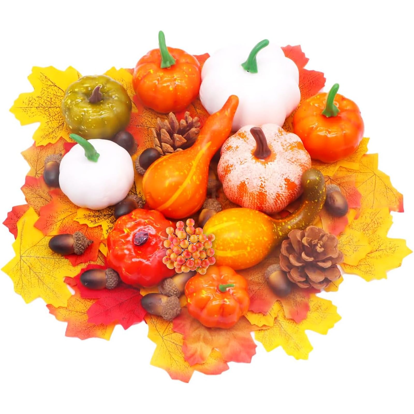 DuHouse 2 Samt-Kürbisse Für Herbstdeko – Künstliche Deko-Kürbisse In Orange & Elfenbein