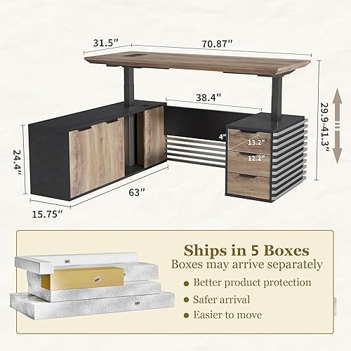 Miniatura 2 de SAINTCY Escritorio ejecutivo de pie en forma de L de 70.87 pulgadas con cajones, escritorio grande y moderno de altura ajustable para oficina en