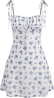 Floral Dress for Women Summer Mini Dress Sundresses Sleeveless Scoop Neck Sun Dresses A-Line Vacation Outfits - Buy now