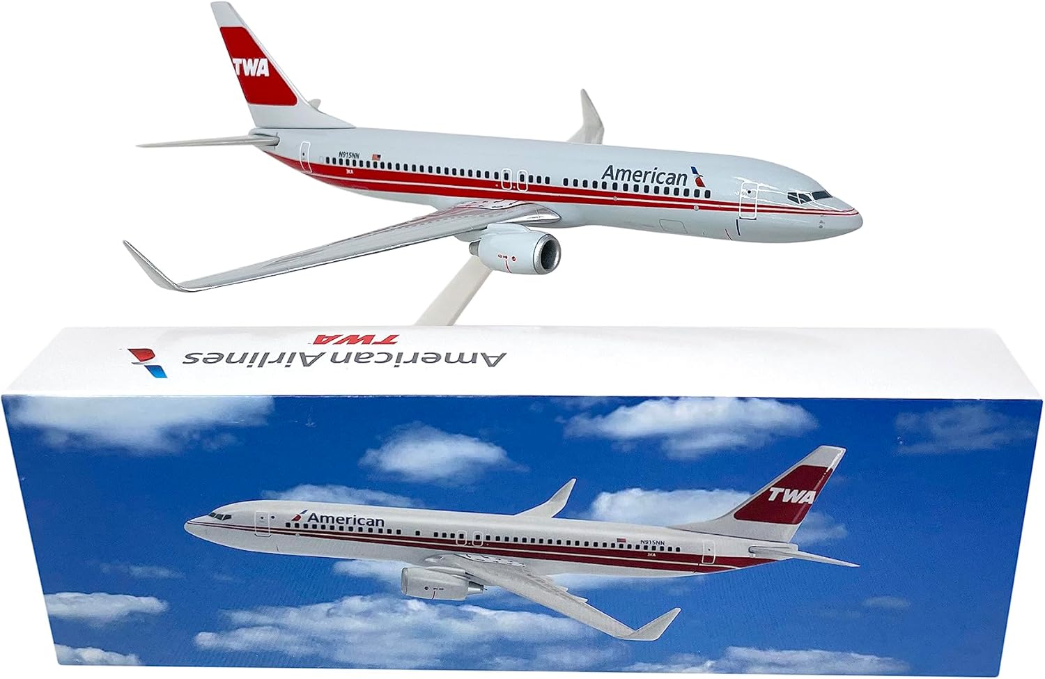 American TWA 737-800 1:200 Scale - Plastic Snap-Fit Model Airplane - Collectible Replica of American TWA Airlines Part #ABO-73780H-035