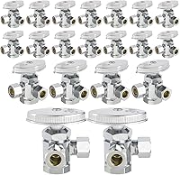 Vista 19 de EFIELD Válvula de parada de ángulo de giro múltiple con salida de compresión doble, 1/2 "NOM (5/8" OD) x (3/8 pulgadas x 3/8 pulgadas) cromo