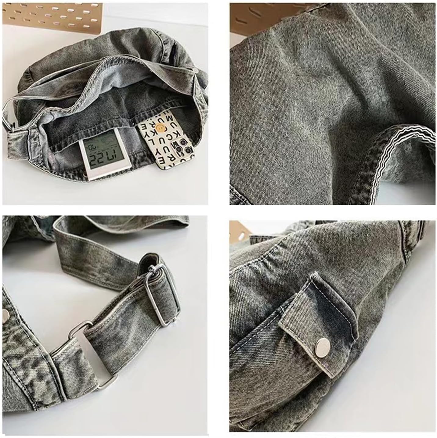 Denim Canvas Messenger Bag Large Crossbody Bag with Multiple Pockets Casual Shoulder Aesthetic Tote Bag for Women and Men