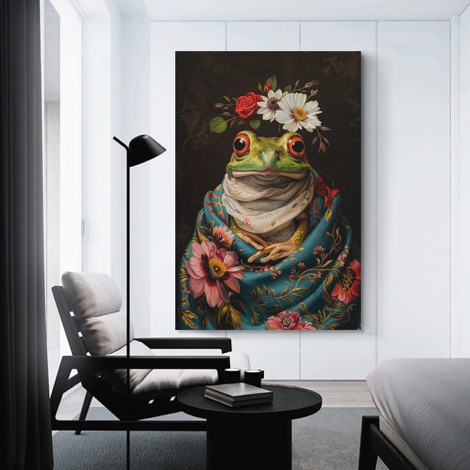 Junmoney Frog with Flowers Hanging Wall Art 20x30inch(50x75cm), for Lounge, Bedroom Or Personal Spaces, Home Decor Gift with Stylish Appeal