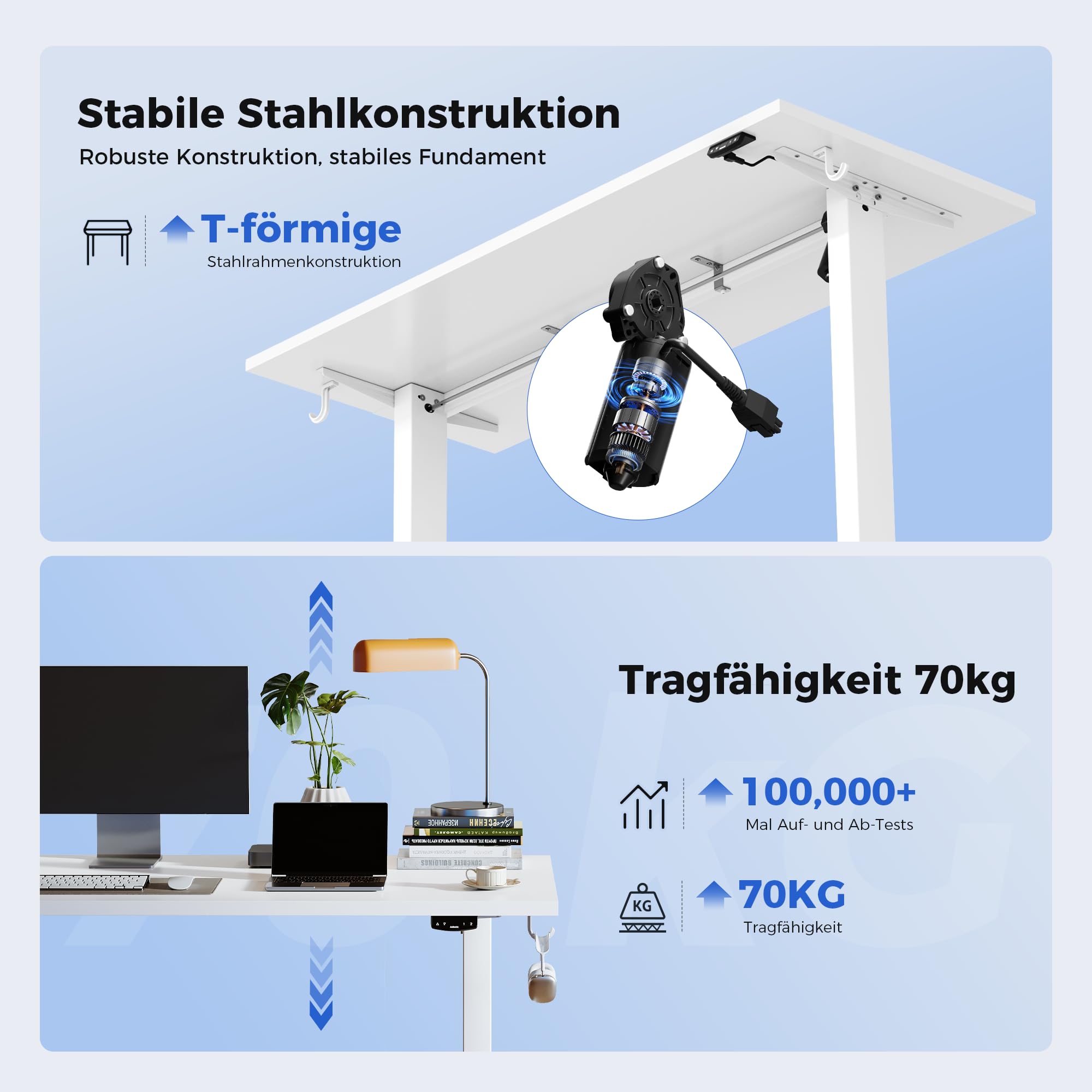 Agilestic Höhenverstellbarer Schreibtisch 100 x 60 cm Elektrisch mit Memory-Handsteuerung Weiß