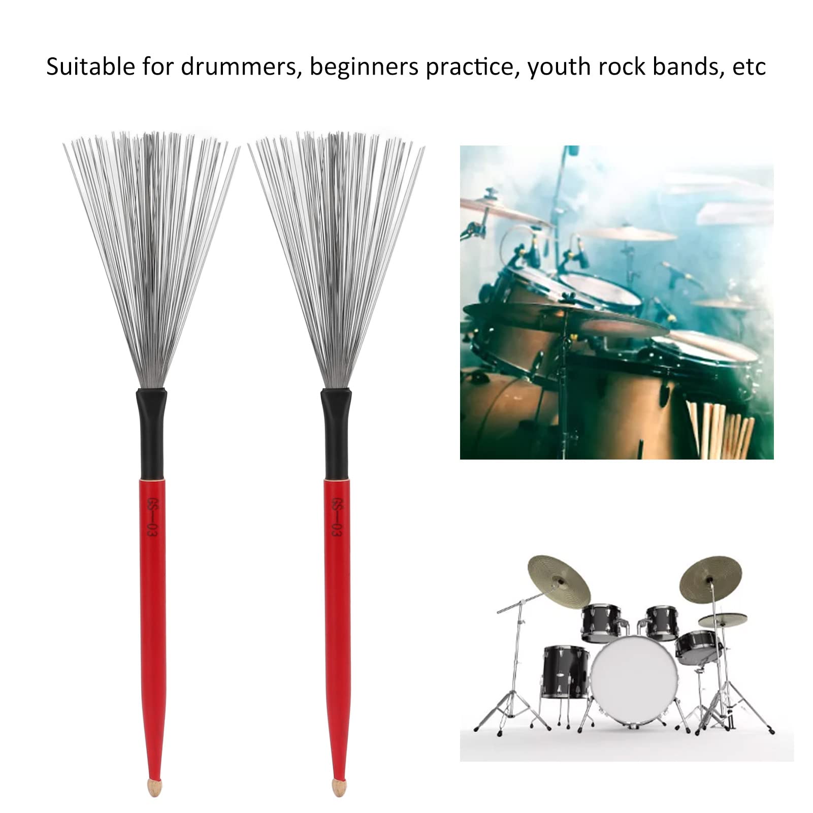 plplaaoo 1 Paar Trommelbürsten, doppelköpfiger Ahorn-Drumstick, Gummi-Stahldraht, tragbare Percussion-Bürste, Drum-Brush-Sticks für Schlagzeuger, Anfänger, Rockband, Jazz-Folk, Musikliebhaber, TRO