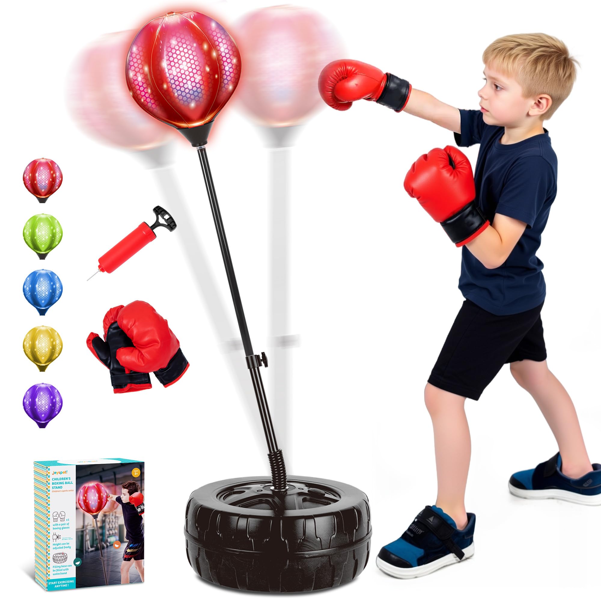50" LED Punching Bag for Kids Ages 3-12, Height Adjustable Boxing Bag with Stand and Gloves, Light-Up Speed Bag for Training, Fitness, Stress Relief, Boys Girls Indoor Toy, Birthday