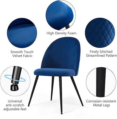 Miniatura 4 de NORDICANA Accent - Juego de 4 sillas de comedor de terciopelo, cómodas sillas auxiliares tapizadas para sala de estar, con patas de metal negro con