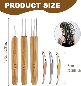 6 Pcs Dreadlock Crochet Hook,Hair Crochet Hook,Dreadlock Accessories,Includes 3Pcs Dreadlock Crochets with 1 Hook 2 Hooks 3 Hooks for Braid Craft (0.5 mm)