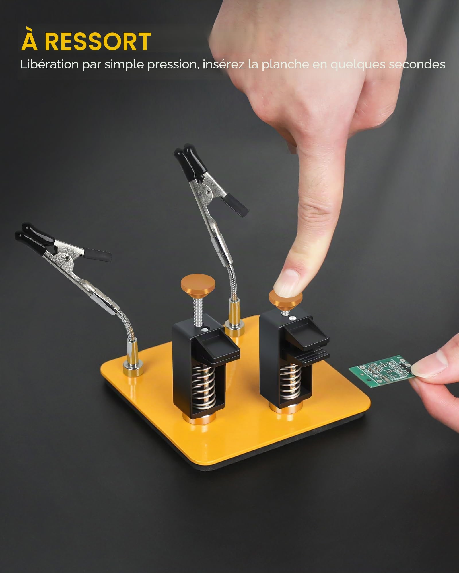 Troisième Main Soudure – Double Étau Bord Pcb Libre, 2 Bras Flexibles 360° Third Hand Pcb Holder – Support Pcb Soudure pour Électronique, Bijouterie & Smd