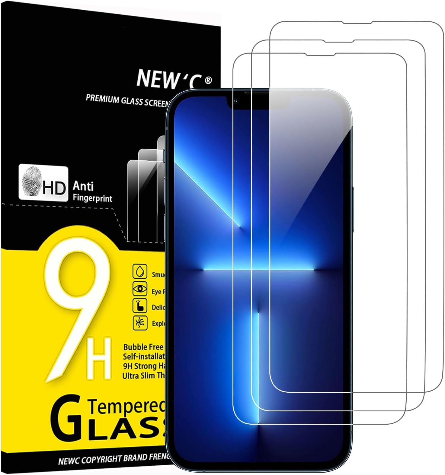NEW'C [3 Pack Designed for iPhone 13 Pro Max, iPhone 14 Plus (6,7") Screen Protector Tempered Glass, Case Friendly Anti Scratch Bubble Free Ultra Resistant