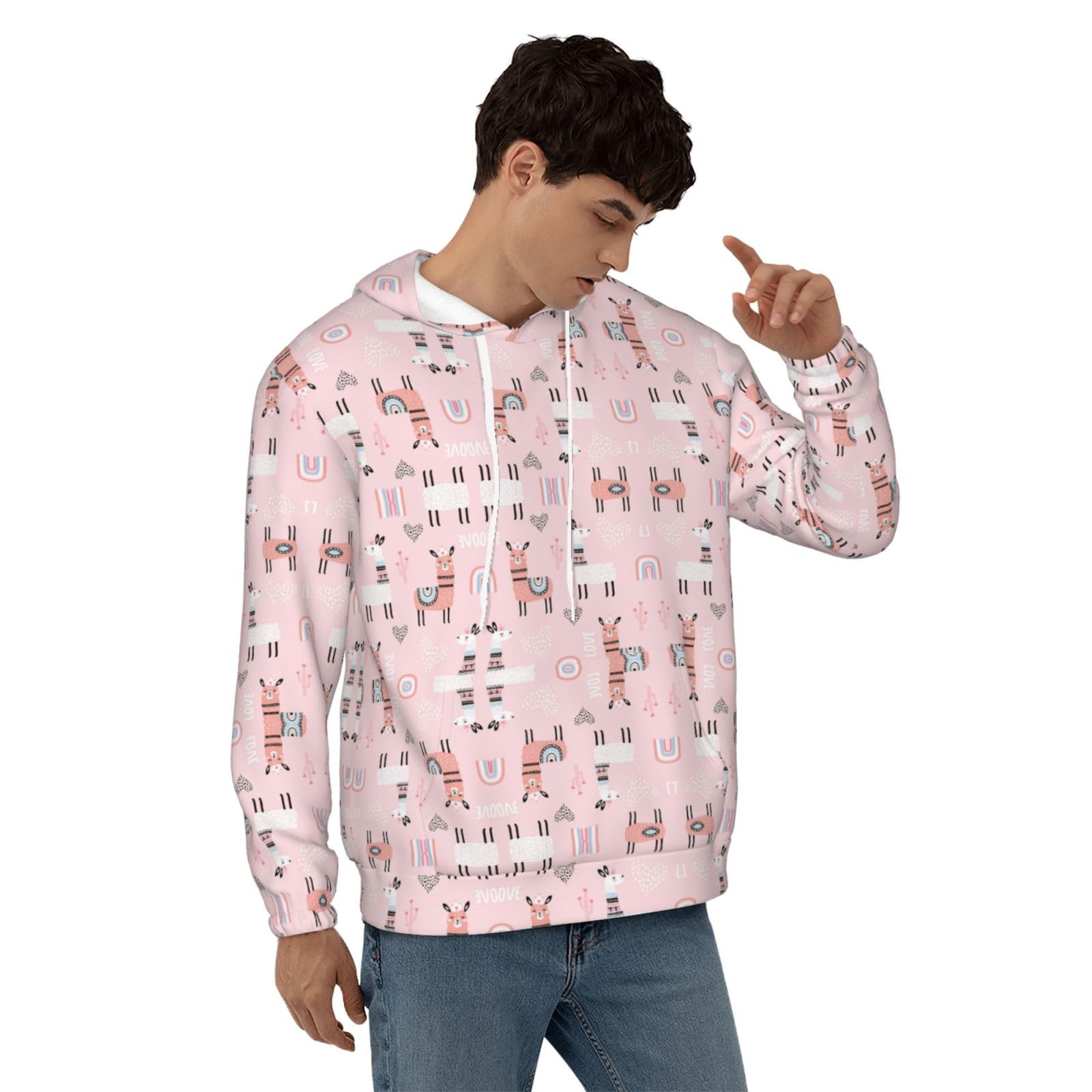Męska lama. Bluza z kapturem z nadrukiem, casualowa grafika z nadrukiem bluzy z kapturem z kieszenią