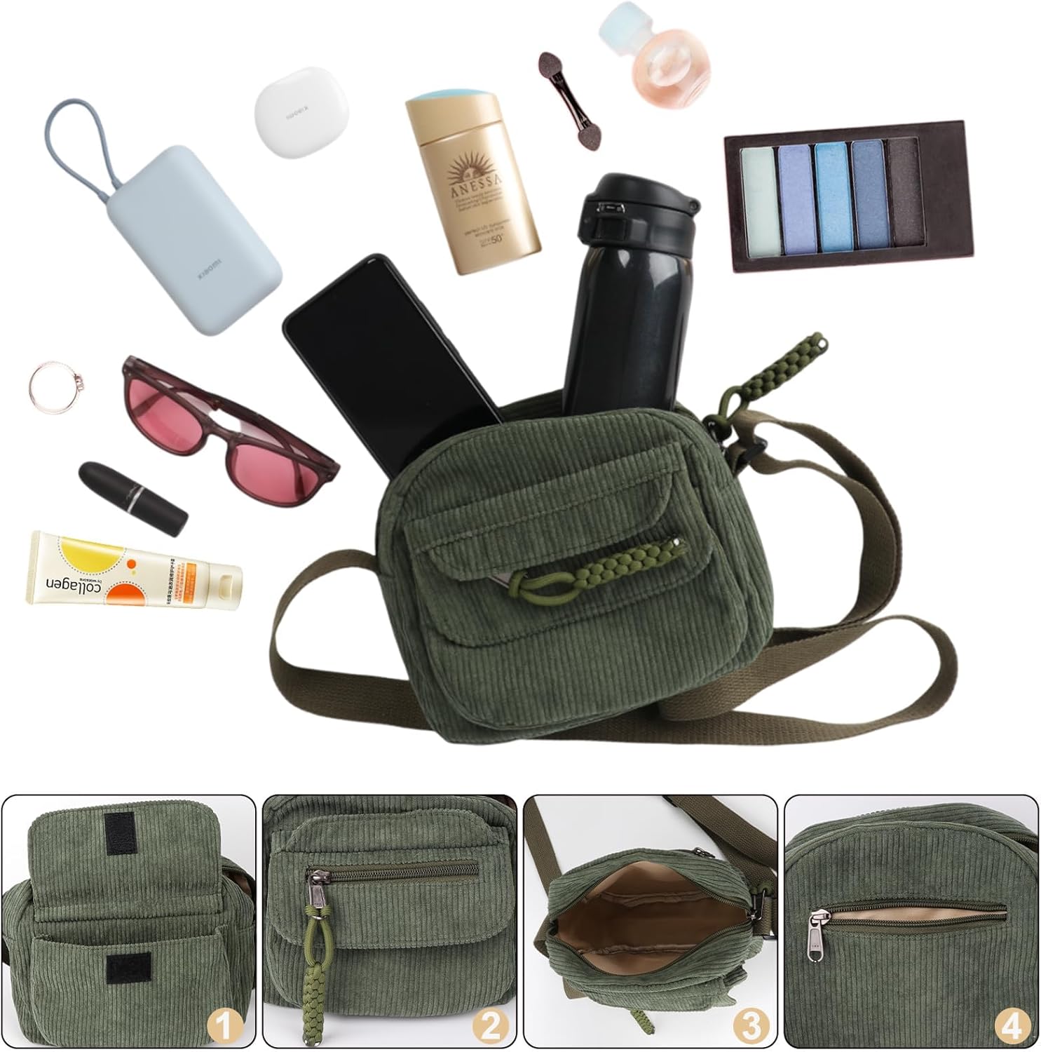 Cute Crossbody Bag Purse for Women, Corduroy Kawaii Shoulder Bag Aesthetic Small Wallet Bag - Image 8