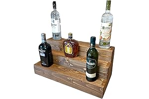 Exclusive bar bottle display: 18" tiered shelving for unparalleled liquor bottle organization