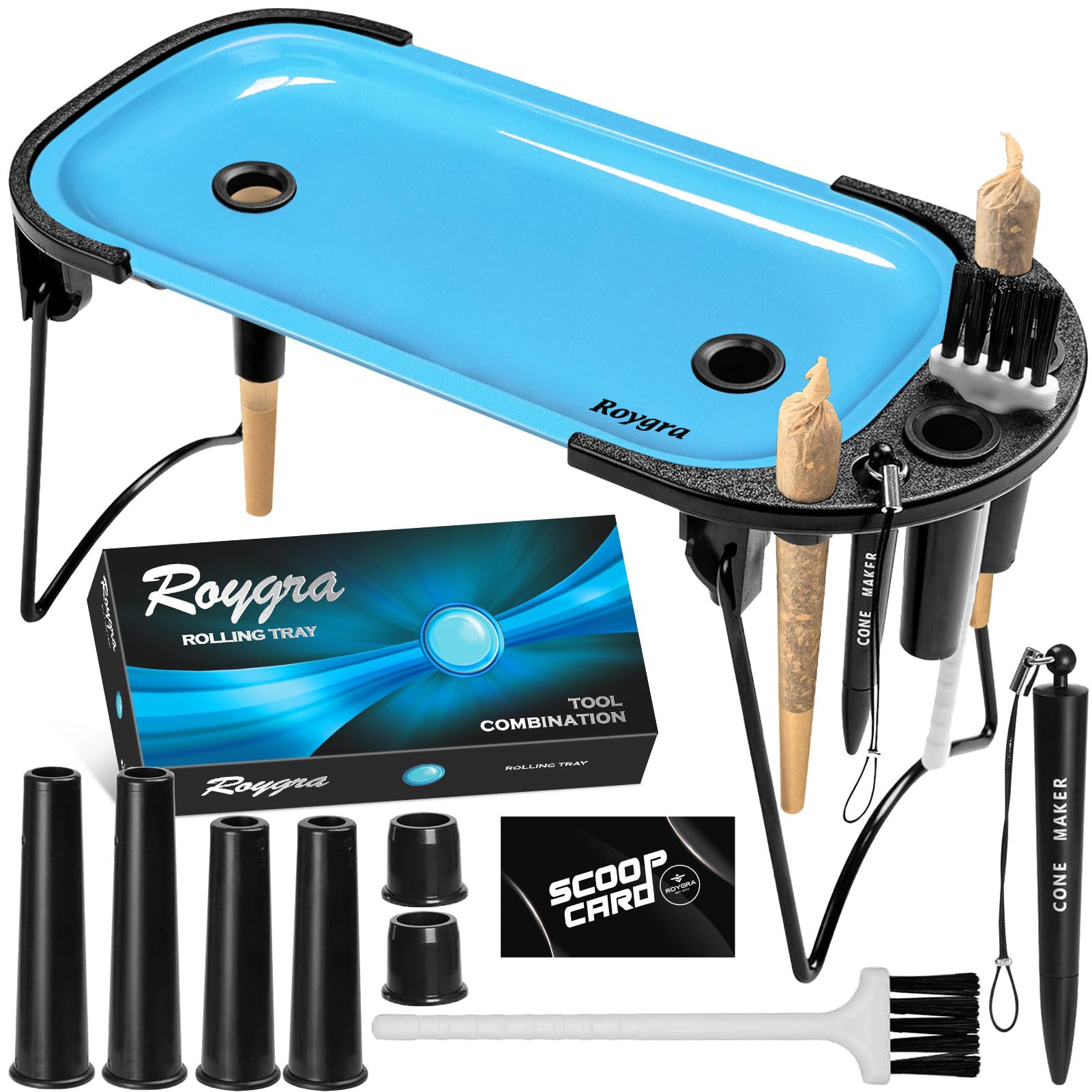 roygra Foldable Rolling Tray Set, Complete Smoking Accessories, Cone Loader