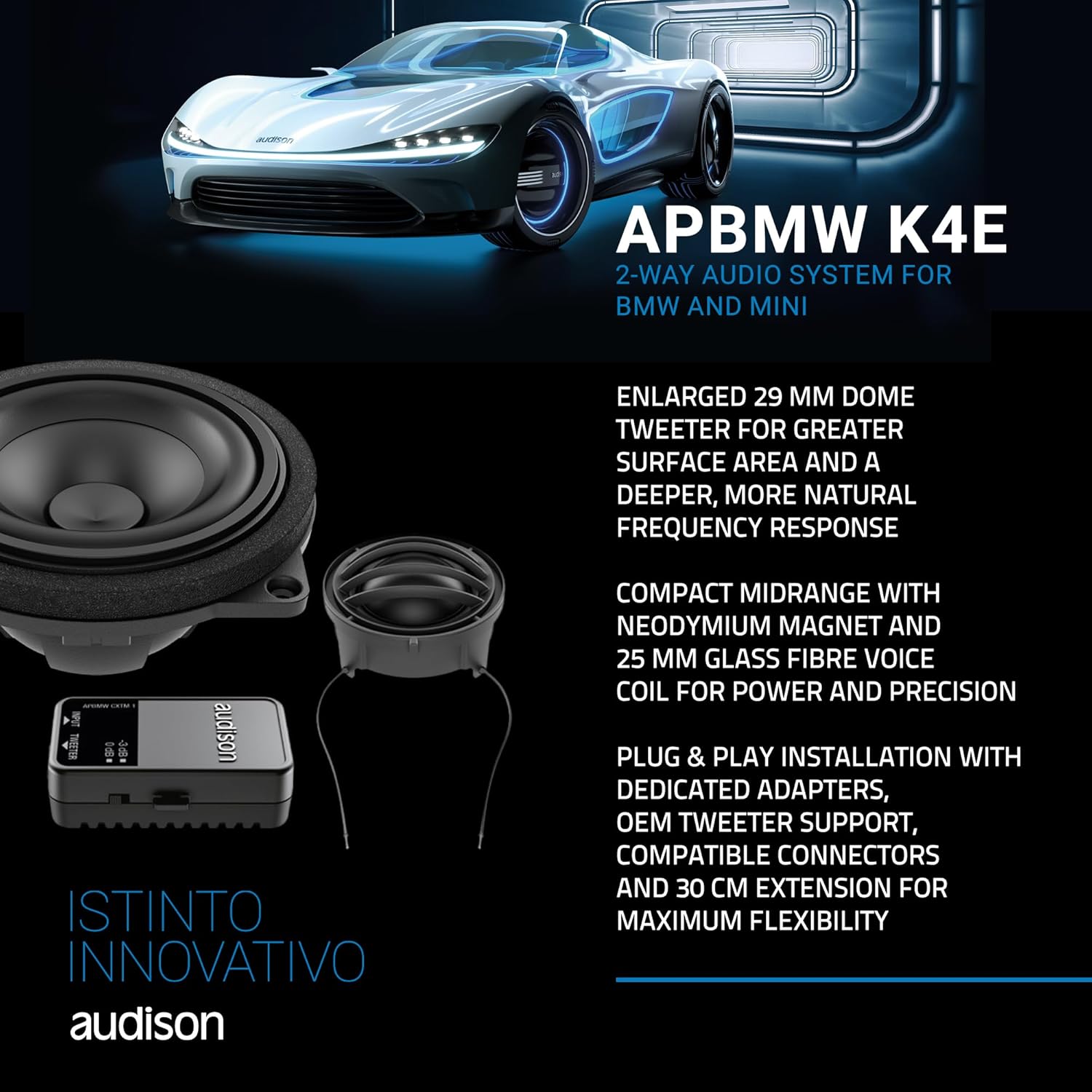 Audison Prima AP BMW K4E 4 Inch 2-Way Component Speaker Kit for BMW and MINI 3