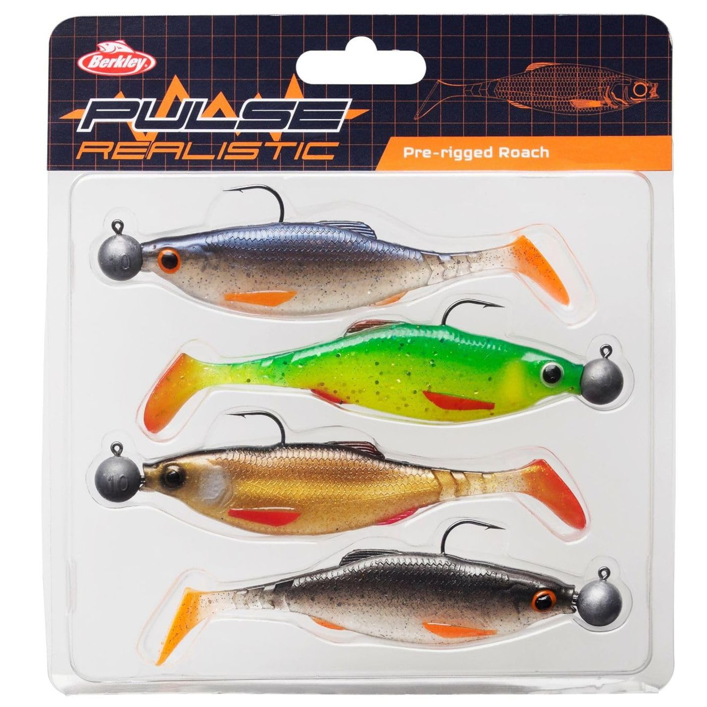 Berkley Pulse Realistic Roach Prerigged Softbait Shad z główką jigową, bardzo realistyczny kształt i akcja do łowienia ryb drapieżnych – szczupak, sandacz, okonia