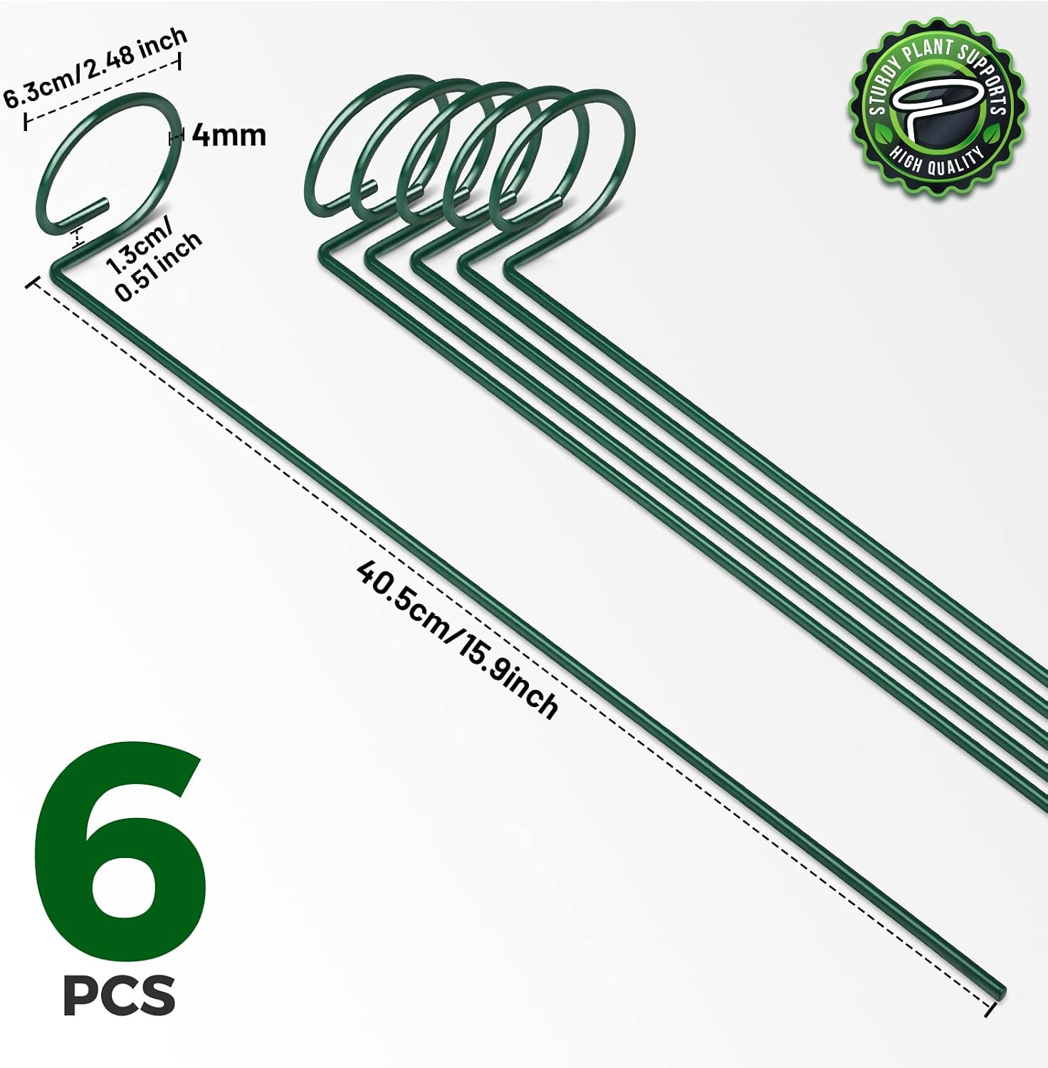 6 Pack Plant Support Stakes for Indoor Plants, LEOBRO Metal Plant Supports Plant Stakes, Garden Plant Sticks for Outdoor Plant Flowers Amaryllis Tomatoes, 40.5 CM/15.9 INCH