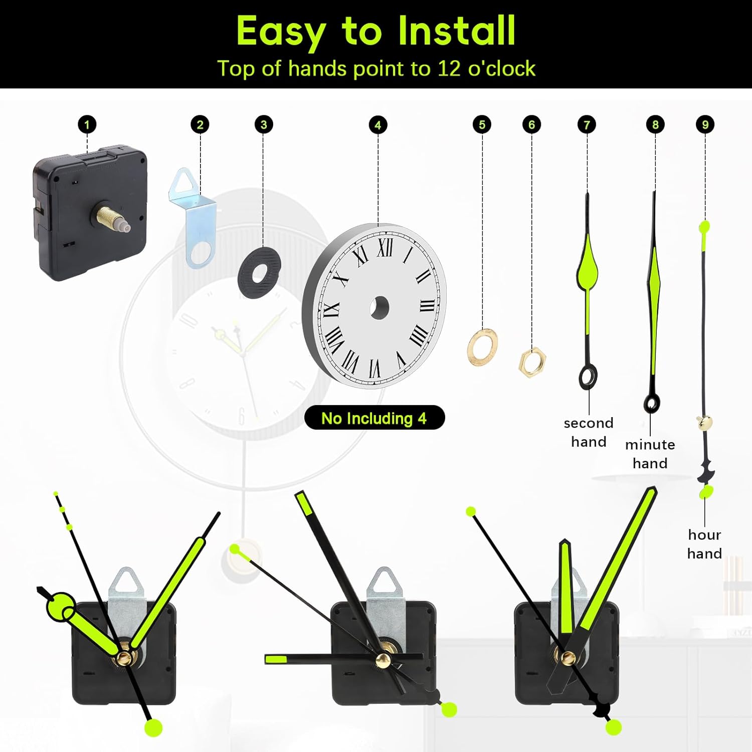 3 Set Silent Movement Wall Clock Mechanism for Quartz Clock DIY Repair Parts (20 mm)