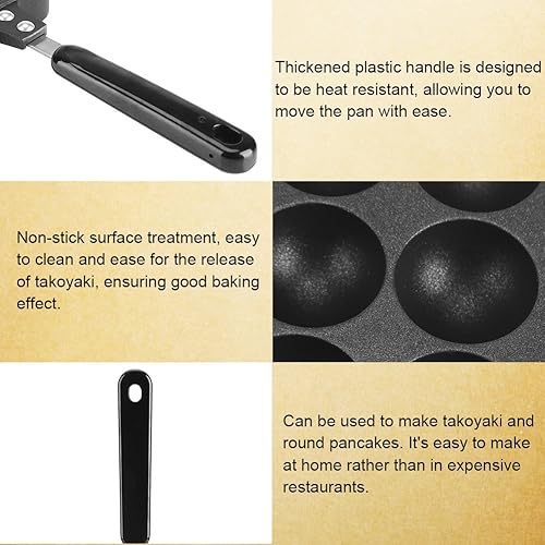 Miniatura 6 de Takoyaki - Sartén para parrilla, 12 agujeros de aluminio antiadherente Takoyaki Maker 12 pulpos rellenos para panqueques horneados, herramientas de