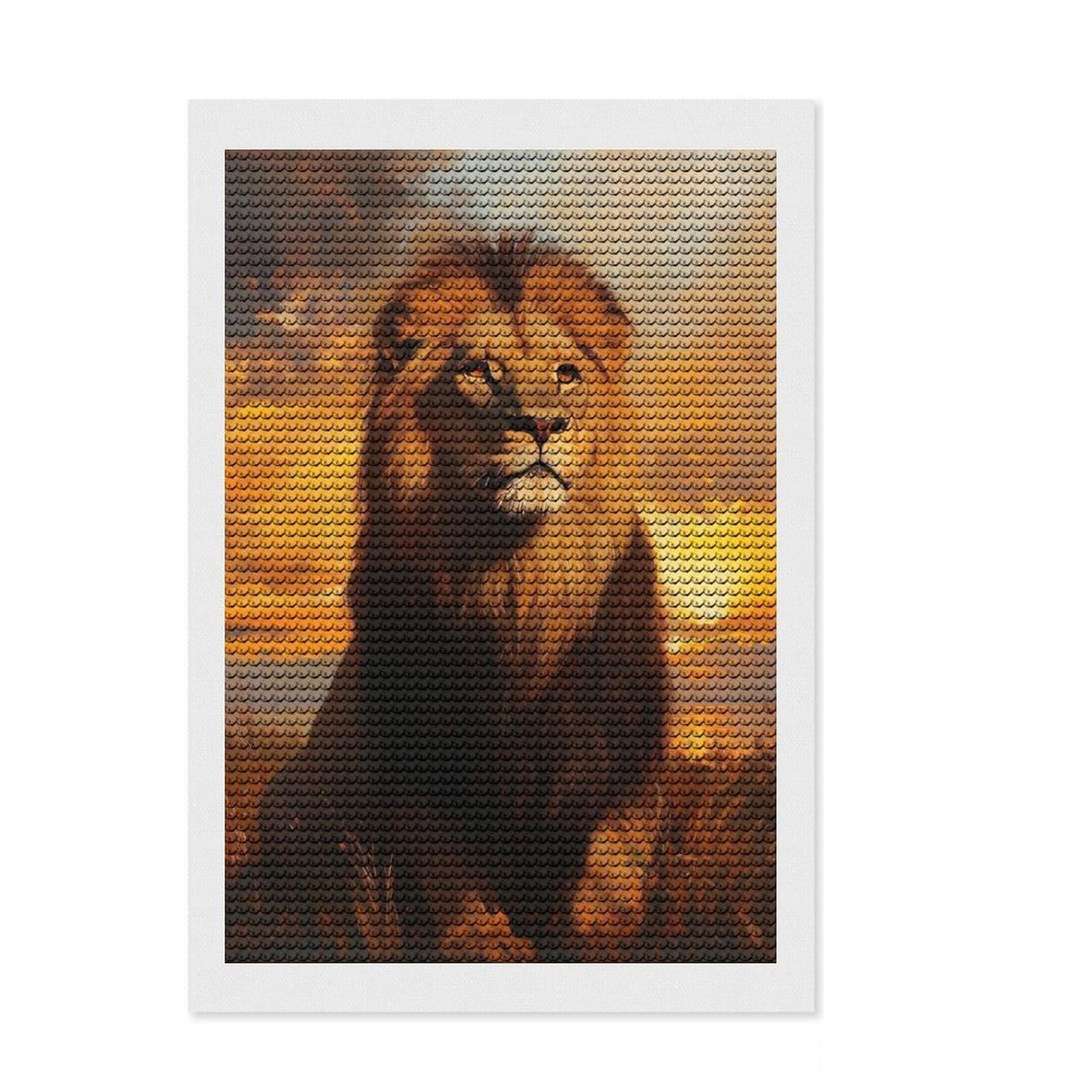 Junmoney Majestic Lion at Sunset DIY Diamond Art Canvas Kit 8"x12", Mindful Craft Activity, Calming Craft to Unwind, Vintage Style Decor