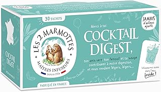Les 2 Marmottes Infusion Cocktail Digest - Anis vert Fenouil Menthe - Bien-Être et Relaxation - Pour la digestion - Idéal en glacé - 30 Sachets par boîte - Made in France