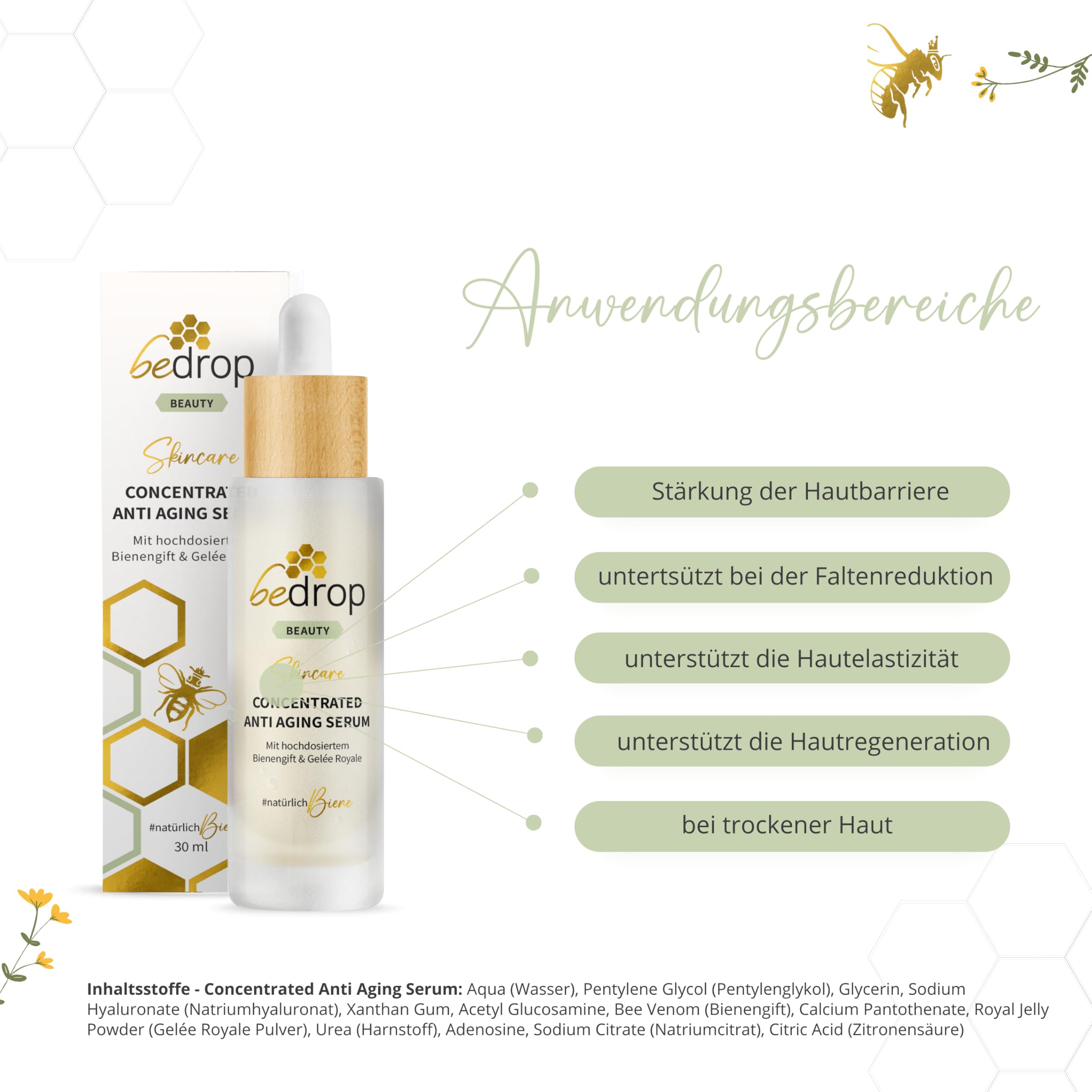 bedrop Anti-Aging-Set CONCENTRATED Serum & Nachtcreme Booster hochdosiertes Bienengift, straffend & regenerierend, Anti-Aging Effekt über Nacht, frei von Parfüm & Duftstoffen