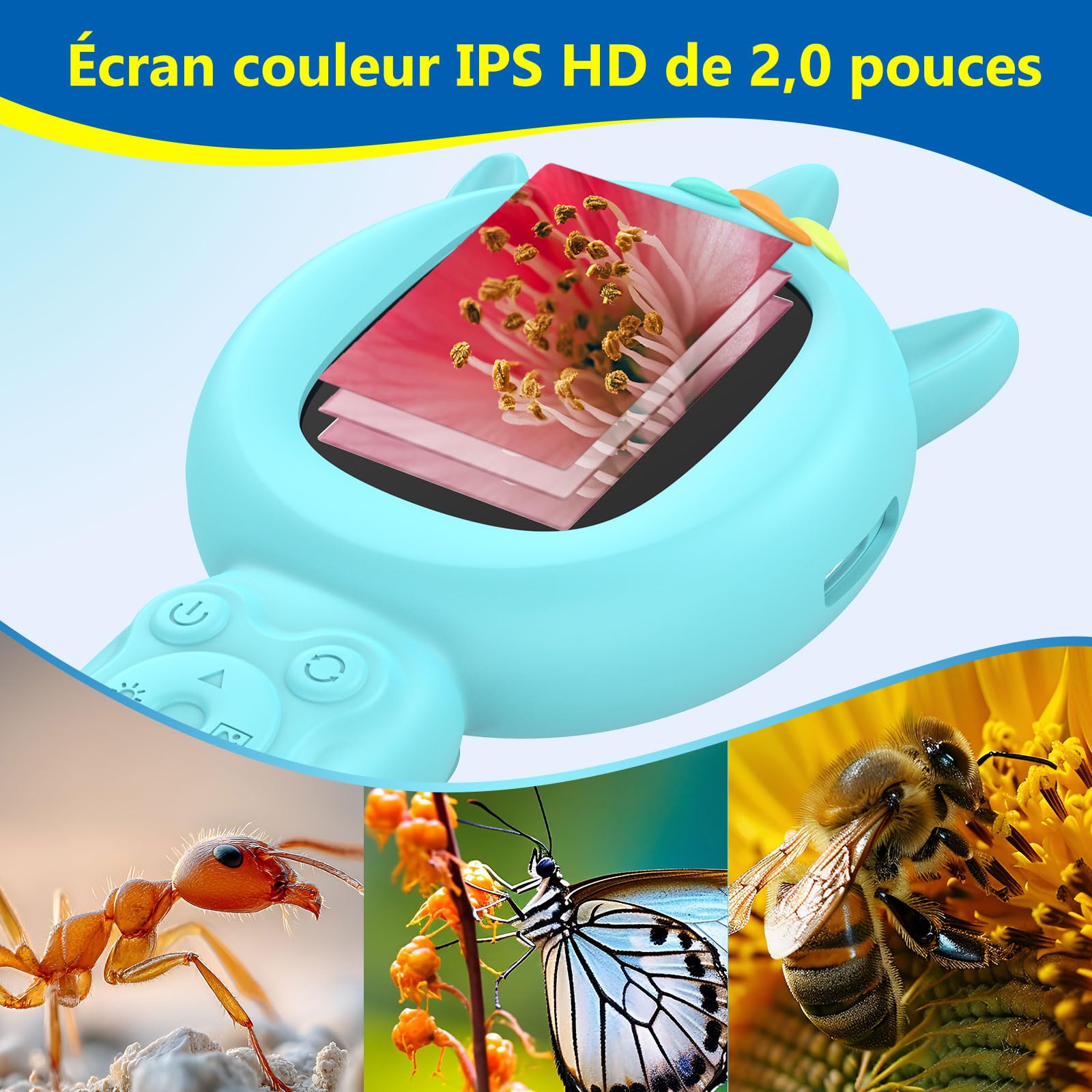 Microscopio per bambini Mini portatile con schermo: lente d'ingrandimento digitale portatile 500X con fotocamera HD - Giocattoli regalo per bambini da 3 a 12 anni, Monete, Piante, Scheda SD da 32 GB