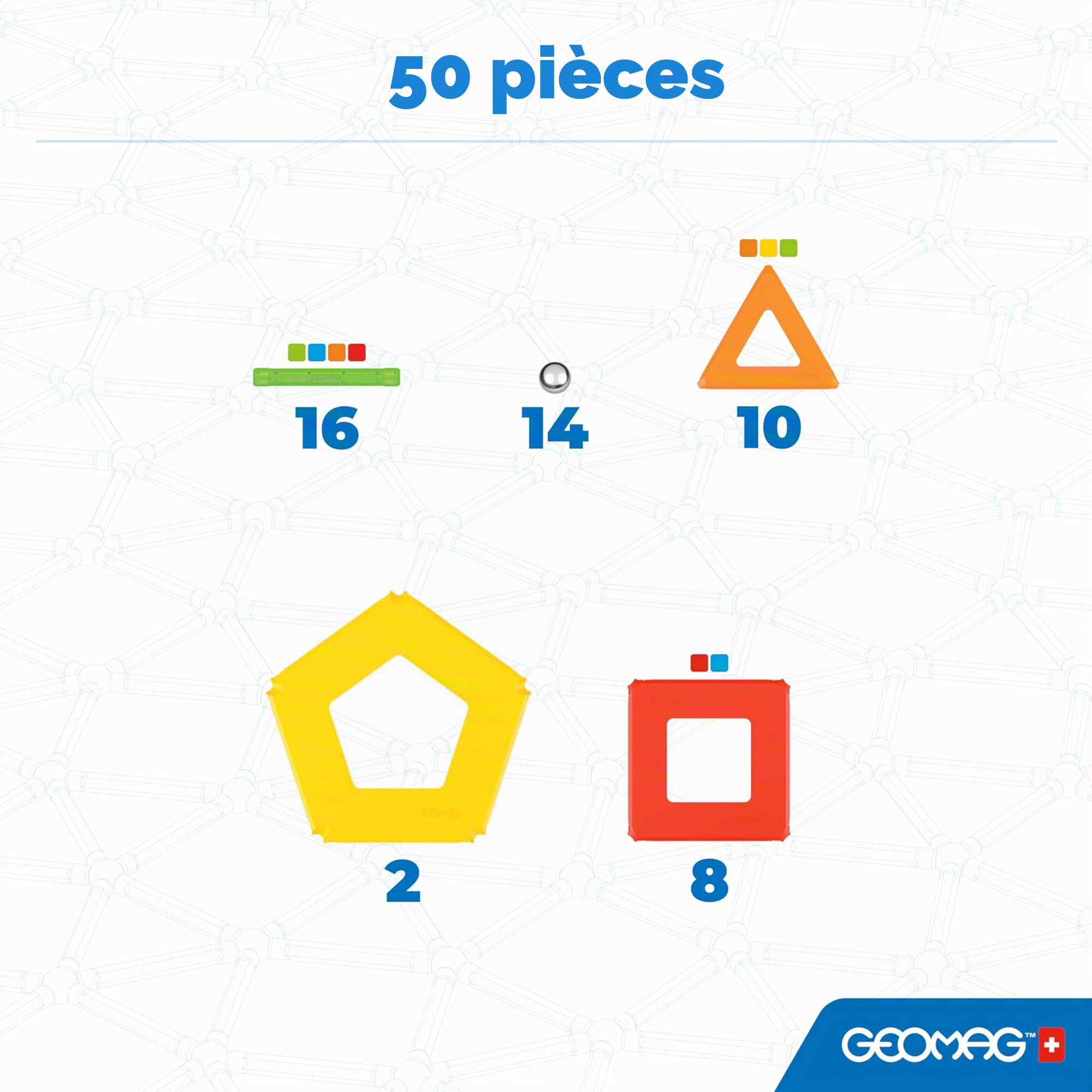 Geomag Classic Confetti 50 Pièces Jeu de Construction magnétique pour Enfants, Cadeau pour garçons et Filles de 5 6 7 8 9 10 11 12 13 Ans, constructions magnétiques, Jeux pour Enfants