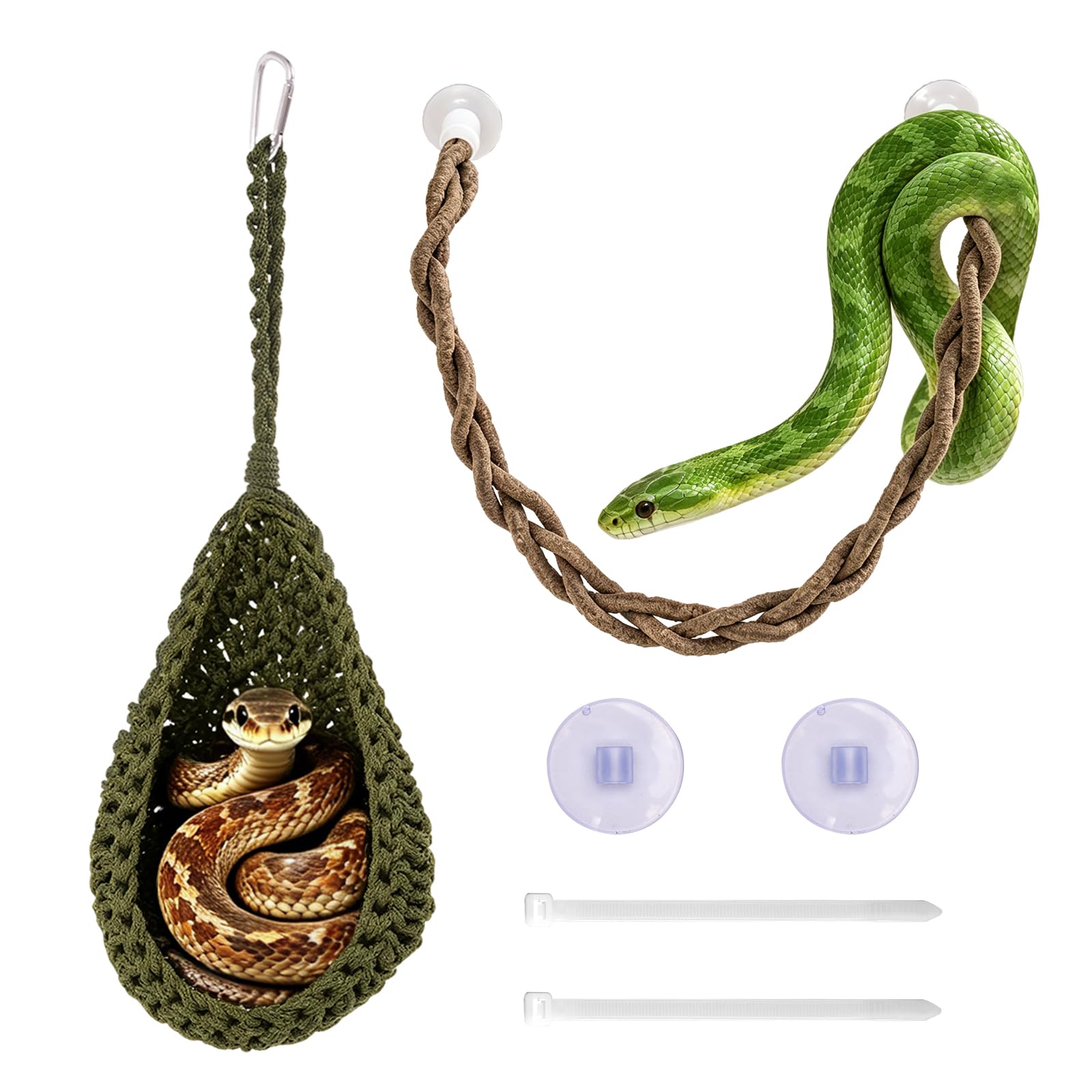 Boxili Bearded Dragon Hammock & Reptile Vine with Suction Cups, Reptile Hanging Rope, Suitable for Snake, Gecko, Lizard Vivarium and Terrarium Accessories