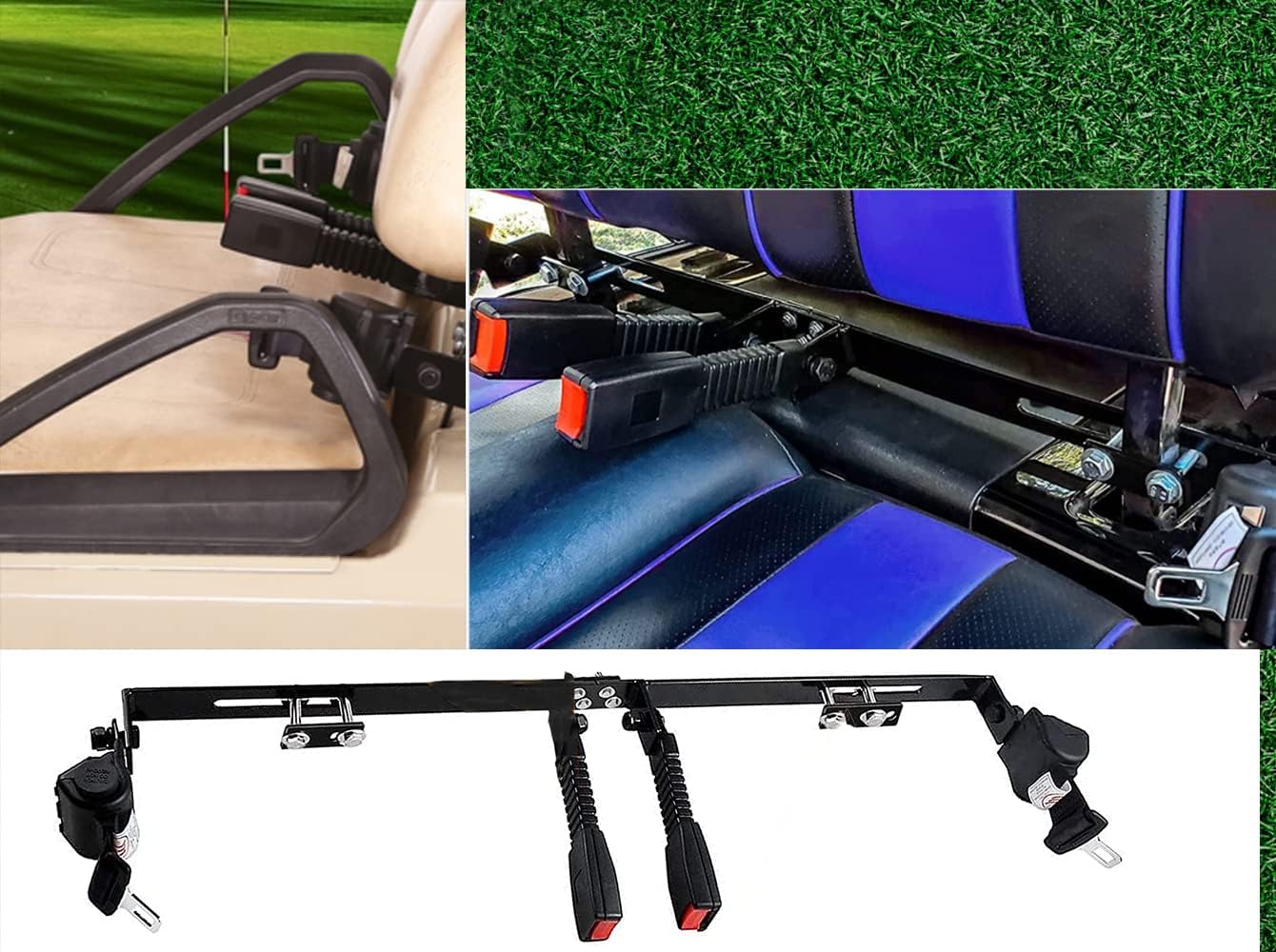 Dr.Acces Universal 2 Passenger Retractable Seat Belts and Bracket Kit for Club Car,EZGO Yamaha etc. Golf Cart
