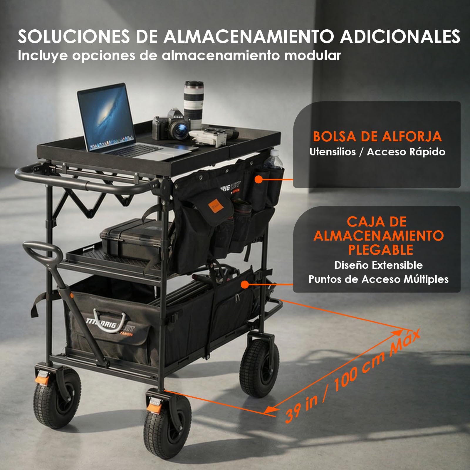TARION Carro de Fotografía Plegable con Ruedas: Titanrig Cart Pro con Ruedas Neumáticas Ligero Fácil de Montar y Desmontar Compacto para el Transporte con Plataforma Extensible