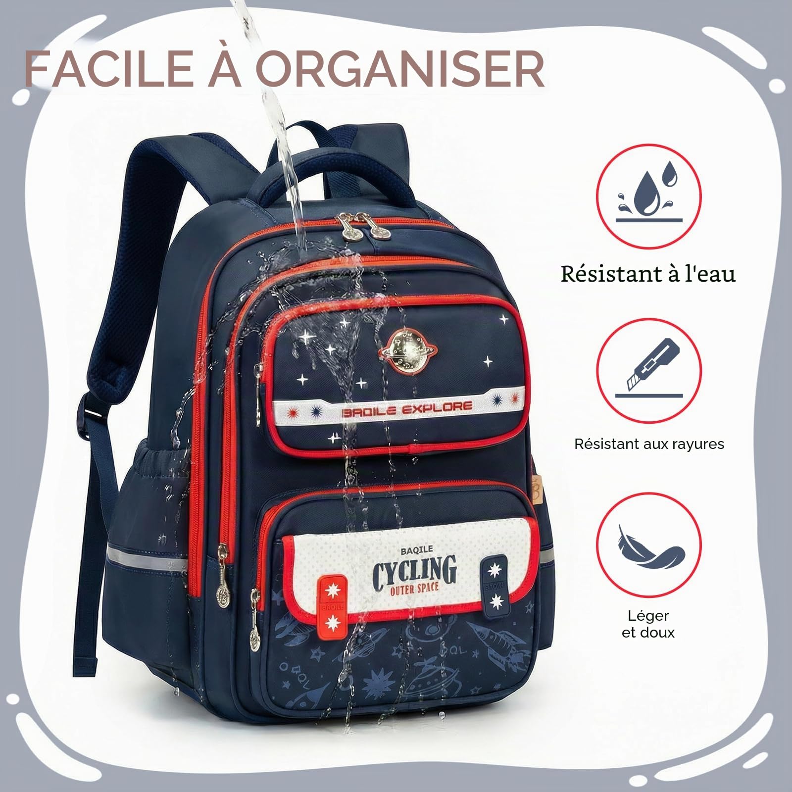 Amythe Cartable Garçon CP-CM2 Réfléchissant École